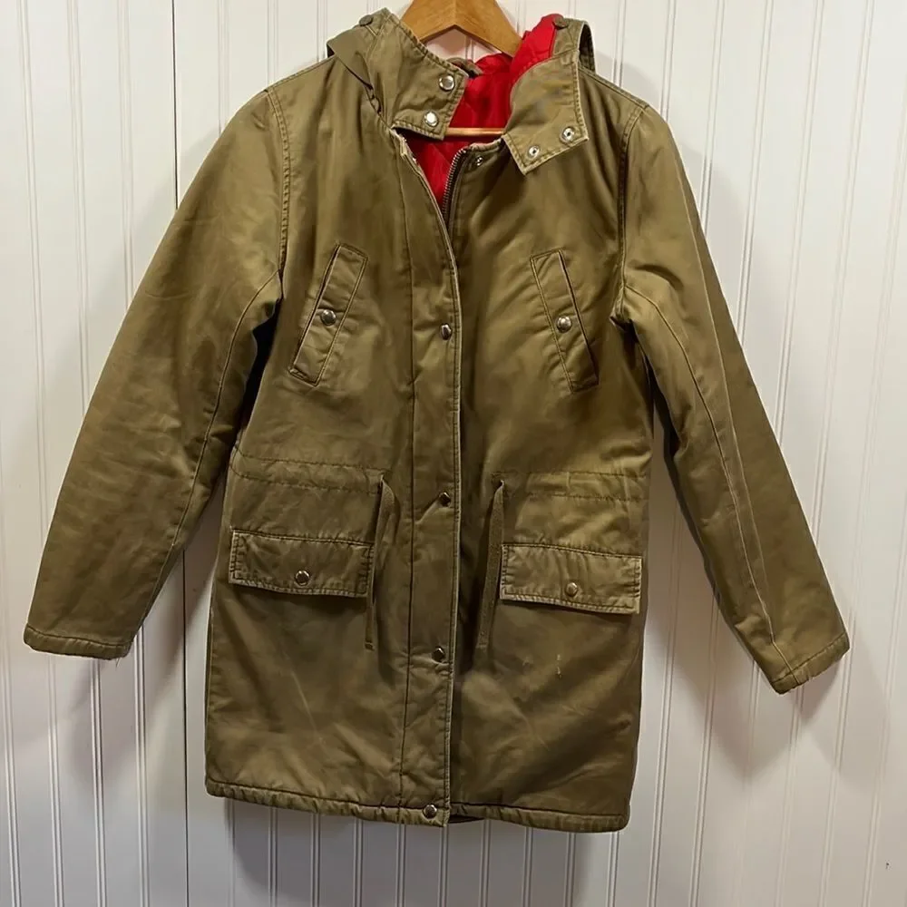Top shop tan hooded full zip cargo coat